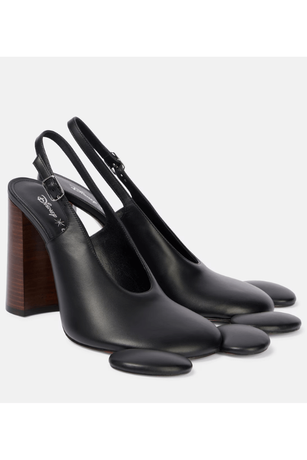 Czarne buty ze skóry na wysokich obcasach, z motywem uszu Myszki Miki