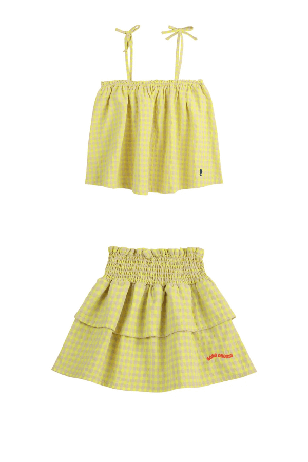 żółty komplet Bobo Choses: top i spódnica z falbanami