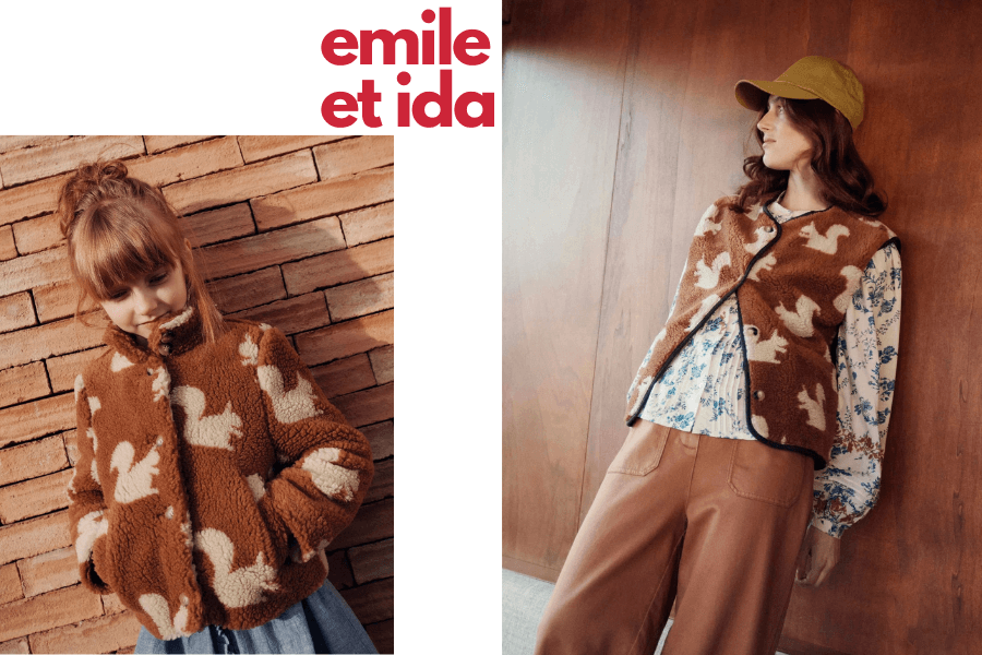 Matchy matchy w wersji Emile et IDA. Pluszowy bezrekawnik i kurtka z motywem wiewiórek.